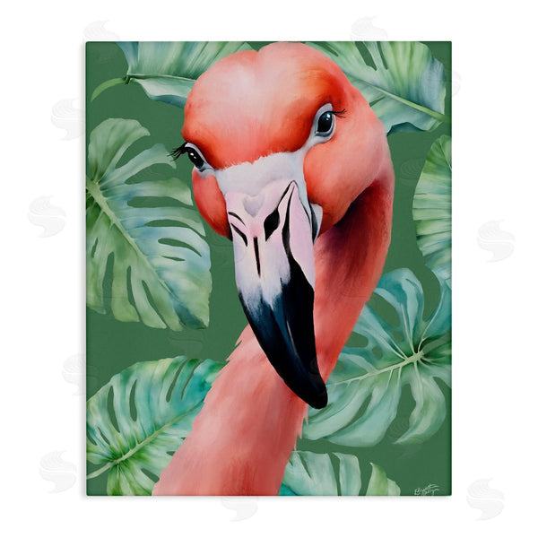 stupell industries Elizabeth Medley | Flamingo Portrait with Monstera Leaves