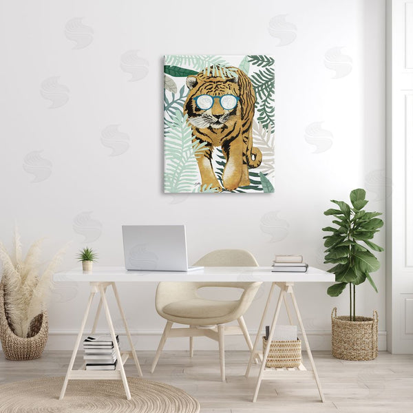 Stupell Industries Elizabeth Medley | Funny Tiger Wearing Glasses Green Fern Leaf Plants Wall Art