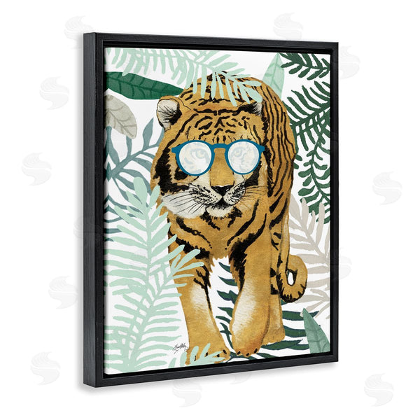 Stupell Industries Elizabeth Medley | Funny Tiger Wearing Glasses Green Fern Leaf Plants Wall Art