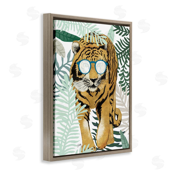 Stupell Industries Elizabeth Medley | Funny Tiger Wearing Glasses Green Fern Leaf Plants Wall Art