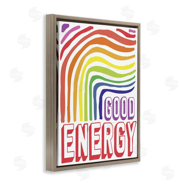 Stupell Industries Elizabeth Medley | Good Energy Phrase Abstract Rainbow Waves Bold Typography Wall Art