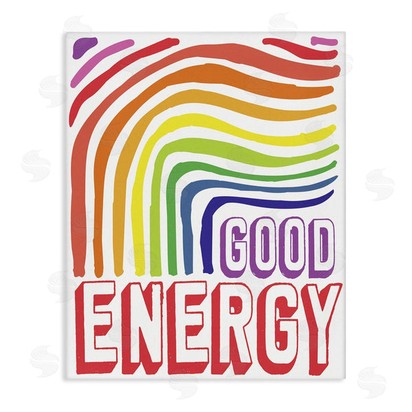 stupell industries Elizabeth Medley | Good Energy Phrase Abstract Rainbow Waves Bold Typography Wall Art