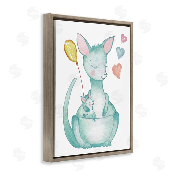 Stupell Industries Elizabeth Medley | Kangaroo Mom Baby Joey Pouch Balloon Hearts Wall Art