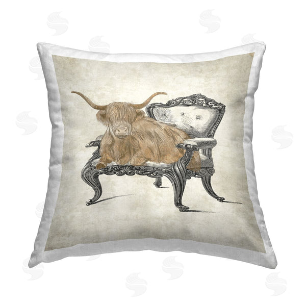 stupell industries Elizabeth Medley | Longhorn & Antique Chair Printed Throw Pillow