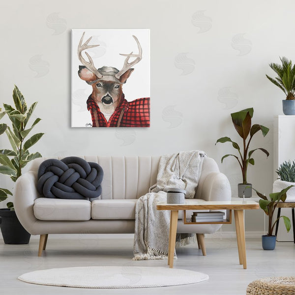 Stupell Industries Elizabeth Medley | Lumberjack Buck Deer With Beanie Red Plaid Wall Art