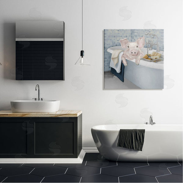 Stupell Industries Elizabeth Medley | Pig Bathing Bathroom Tub Animal Wall Art