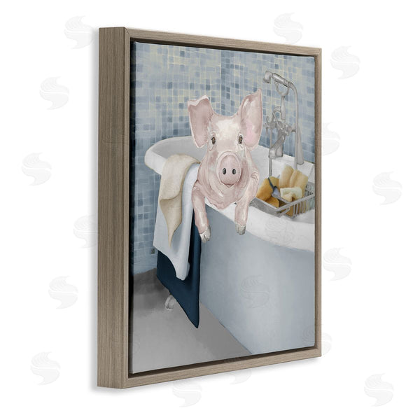 Stupell Industries Elizabeth Medley | Pig Bathing Bathroom Tub Animal Wall Art