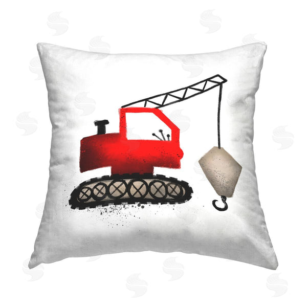 stupell industries Elizabeth Medley | Red Construction Crane Vehicle Printed Throw Pillow