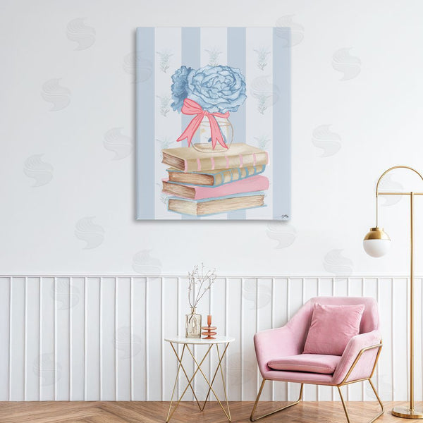 Stupell Industries Elizabeth Medley | Stacked Books & Blue Hydrangeas Wall Art