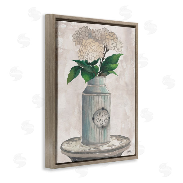 Stupell Industries Elizabeth Medley | White Hydrangea Flowers Fresh Cream Country Tin Painting Wall Art