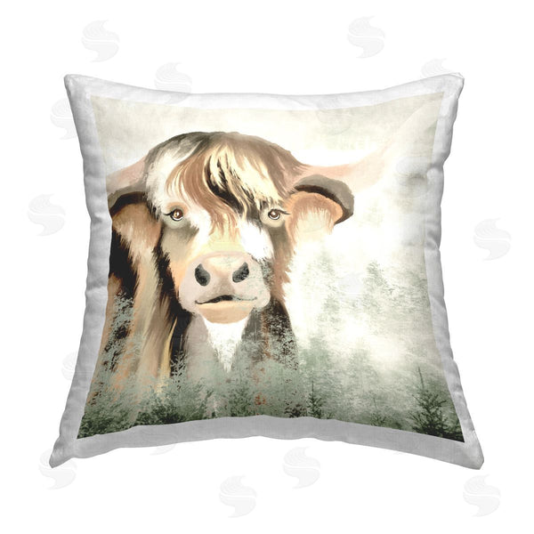 stupell industries Elizabeth Medley | Wild Cattle Trees Collaged Printed Throw Pillow