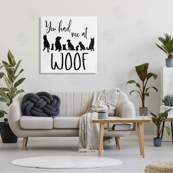 Stupell Industries Elizabeth Medley | You Had Me At Woof Silhouette Phrase Wall Art