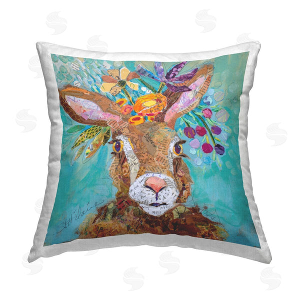 stupell industries Elizabeth St. Hilaire | Flower Bouquet Rabbit Printed Throw Pillow