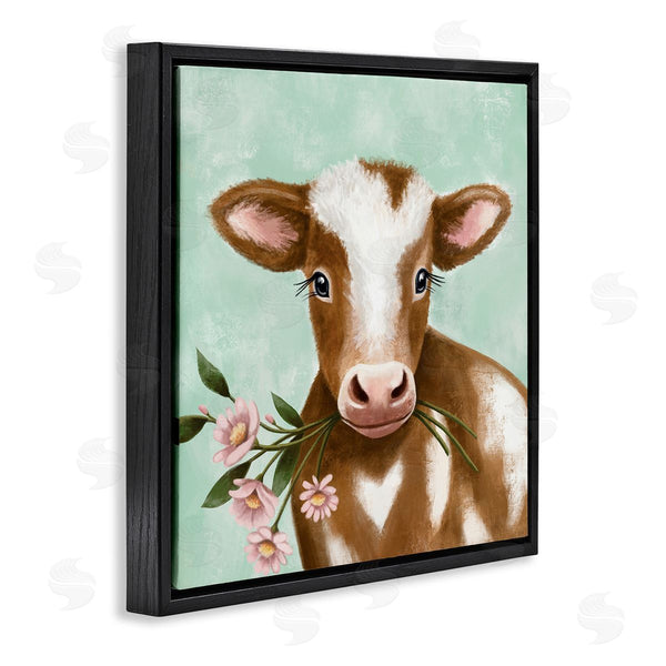 Stupell Industries Elizabeth Tyndall | Baby Brown Cow Soft Eyes Pink Daisy Florals Wall Art
