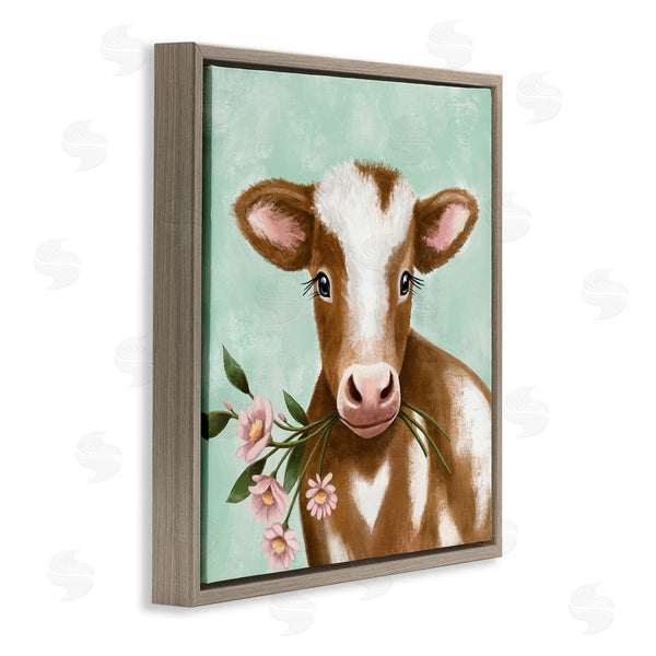 Stupell Industries Elizabeth Tyndall | Baby Brown Cow Soft Eyes Pink Daisy Florals Wall Art
