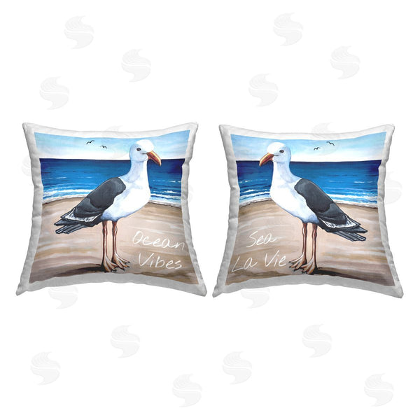 stupell industries Elizabeth Tyndall | Beach Lover Seagull Printed Throw Pillow Set