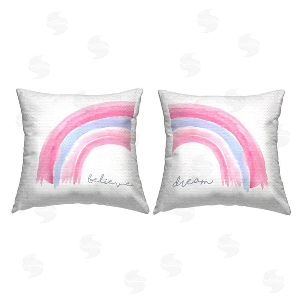 Stupell Industries Elizabeth Tyndall | Believe & Dream Soft Pink Rainbow Stripes Printed Throw Pillow Set