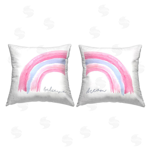 stupell industries Elizabeth Tyndall | Believe & Dream Soft Pink Rainbow Stripes Printed Throw Pillow Set