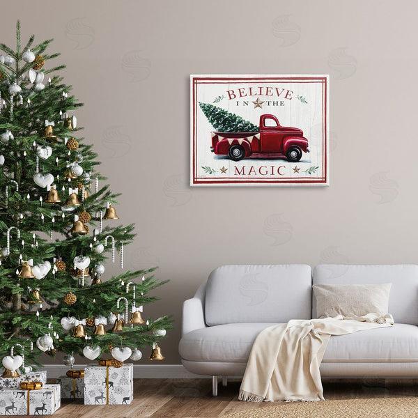 Stupell Industries Elizabeth Tyndall | Believe In Magic Red Vintage Truck Country Holiday Tree Wall Art