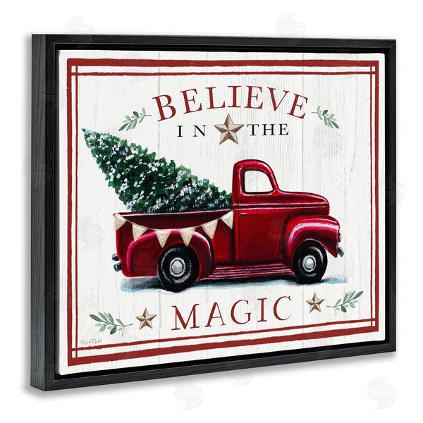 Stupell Industries Elizabeth Tyndall | Believe In Magic Red Vintage Truck Country Holiday Tree Wall Art