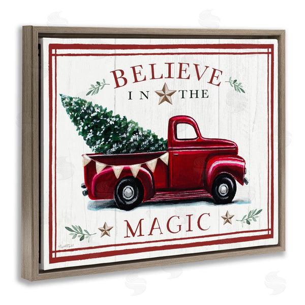 Stupell Industries Elizabeth Tyndall | Believe In Magic Red Vintage Truck Country Holiday Tree Wall Art