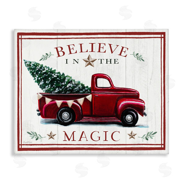 stupell industries Elizabeth Tyndall | Believe In Magic Red Vintage Truck Country Holiday Tree Wall Art