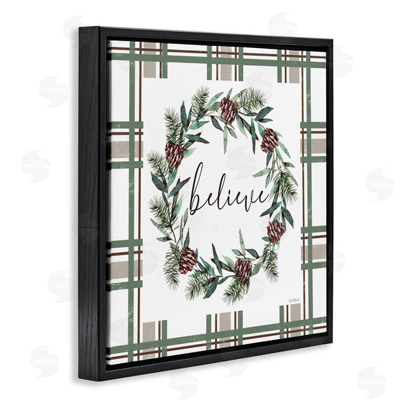 Stupell Industries Elizabeth Tyndall | Believe Wreath On Green Plaid