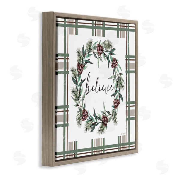 Stupell Industries Elizabeth Tyndall | Believe Wreath On Green Plaid