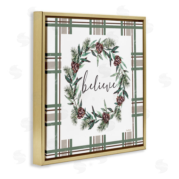 Stupell Industries Elizabeth Tyndall | Believe Wreath On Green Plaid