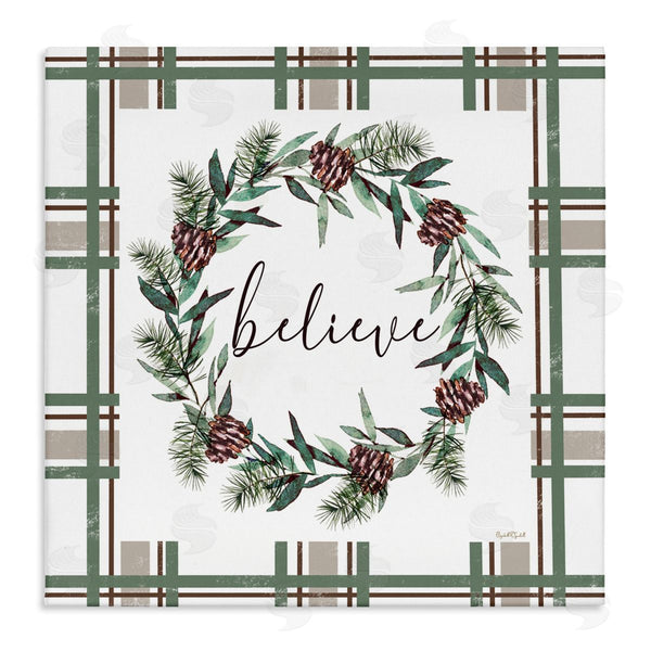 stupell industries Elizabeth Tyndall | Believe Wreath on Green Plaid