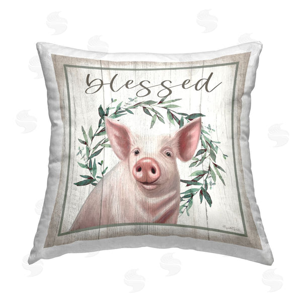 stupell industries Elizabeth Tyndall | Blessed Farmhouse Pig Rustic Wreath Printed Throw Pillow