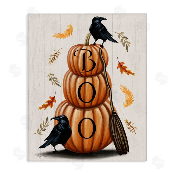 stupell industries Elizabeth Tyndall | Boo Ravens Pumpkin Stack Wall Art