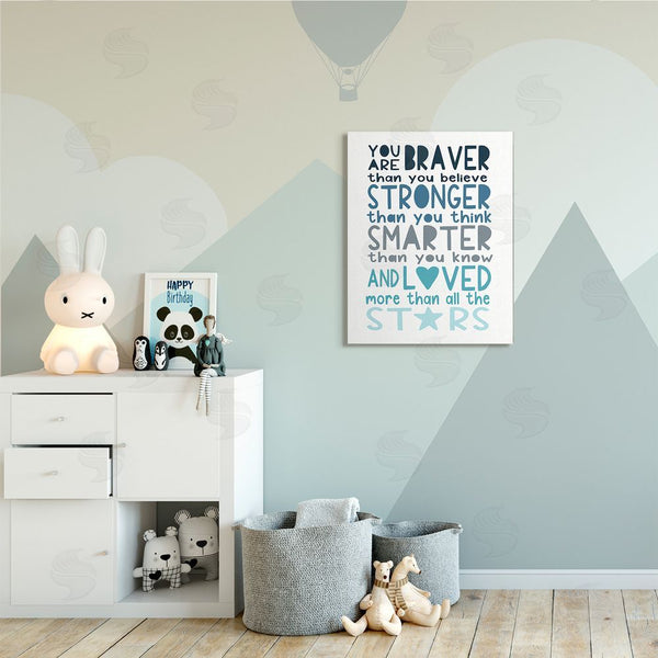 Stupell Industries Elizabeth Tyndall | Braver Stronger Smarter And Love Phrase Blue Typography Wall Art