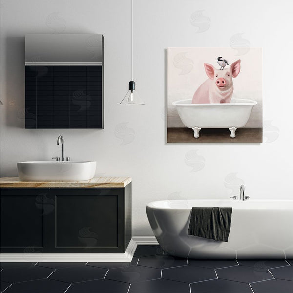 Stupell Industries Elizabeth Tyndall | Cottage Pink Pig With Sparrow Perched In Tub Wall Art