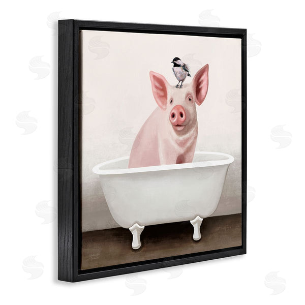 Stupell Industries Elizabeth Tyndall | Cottage Pink Pig With Sparrow Perched In Tub Wall Art
