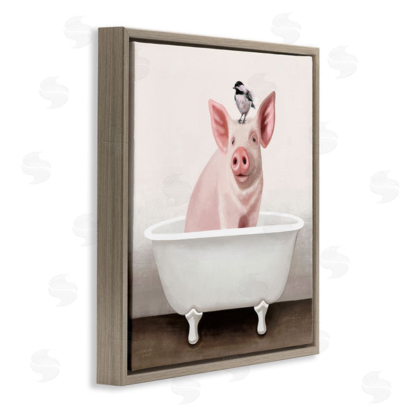Stupell Industries Elizabeth Tyndall | Cottage Pink Pig With Sparrow Perched In Tub Wall Art