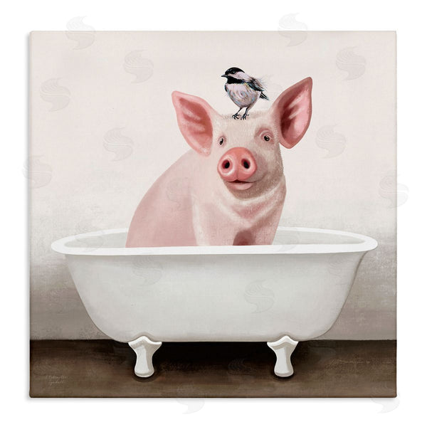 stupell industries Elizabeth Tyndall | Cottage Pink Pig with Sparrow Perched in Tub Wall Art