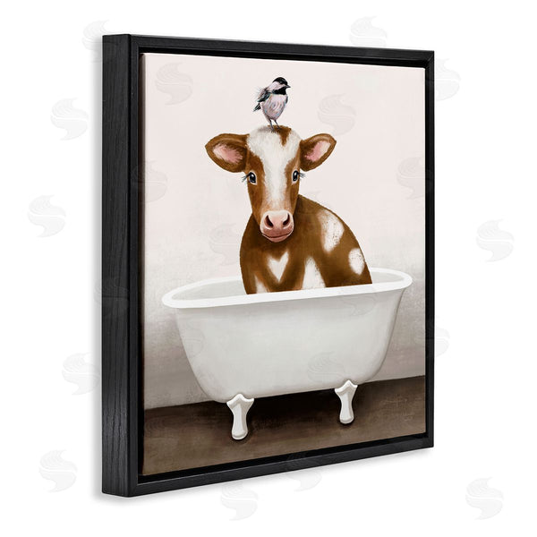 Stupell Industries Elizabeth Tyndall | Cow In Bathtub With Perched Bird Animals Wall Art