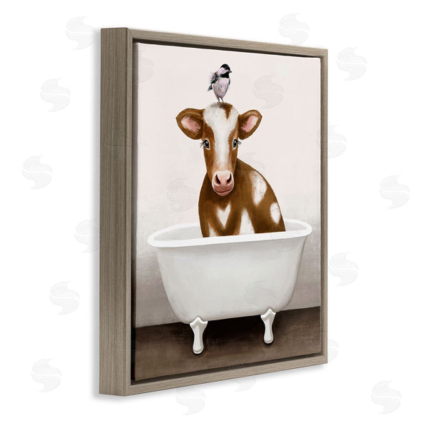 Stupell Industries Elizabeth Tyndall | Cow In Bathtub With Perched Bird Animals Wall Art