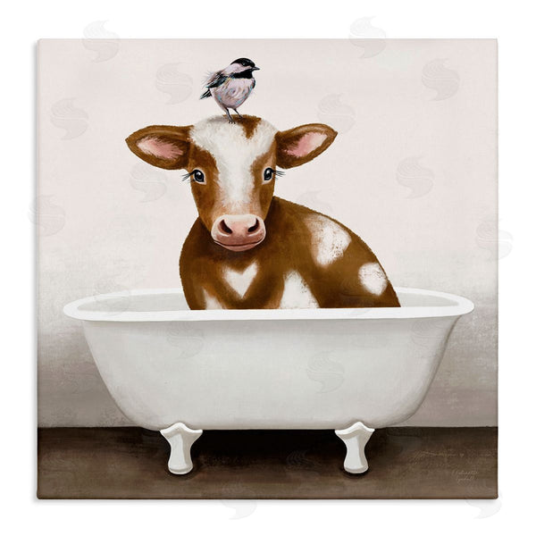 stupell industries Elizabeth Tyndall | Cow in Bathtub with Perched Bird Animals Wall Art