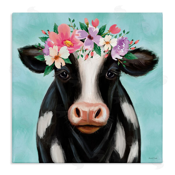 stupell industries Elizabeth Tyndall | Cow with Pastel Flowers
