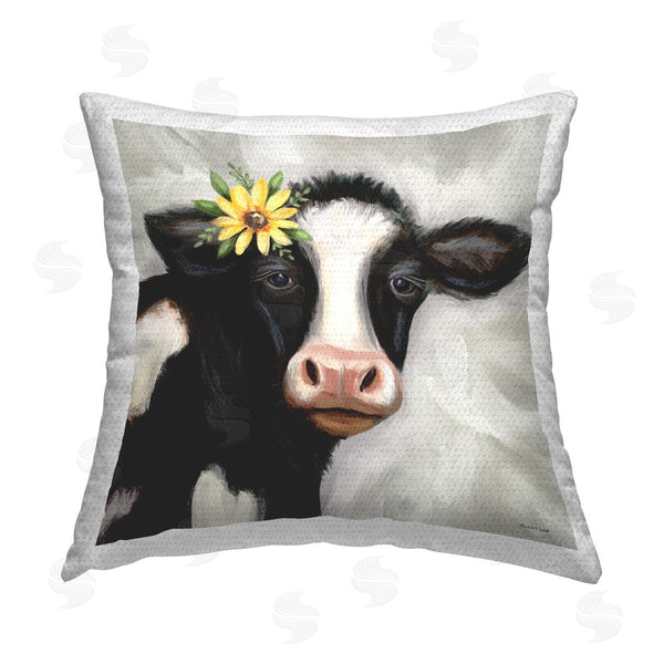 Stupell Industries Elizabeth Tyndall | Cow With Yellow Daisy Printed Throw Pillow
