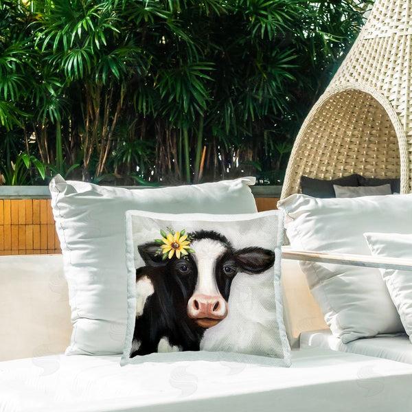 Stupell Industries Elizabeth Tyndall | Cow With Yellow Daisy Printed Throw Pillow