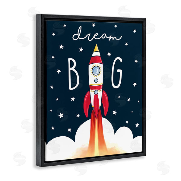 Stupell Industries Elizabeth Tyndall | Dream Big Sentiment Rocket Blast Off Starry Clouds Wall Art