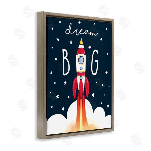 Stupell Industries Elizabeth Tyndall | Dream Big Sentiment Rocket Blast Off Starry Clouds Wall Art