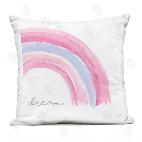 Stupell Industries Elizabeth Tyndall | Dream Calligraphy Pastel Pink Blue Rainbow Printed Throw Pillow