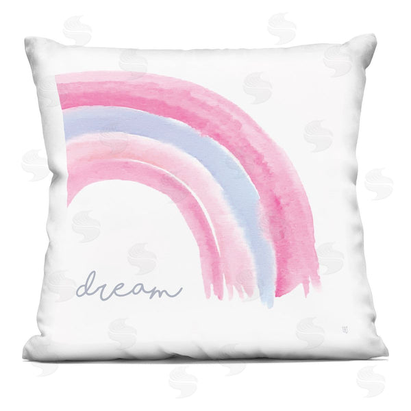 stupell industries Elizabeth Tyndall | Dream Calligraphy Pastel Pink Blue Rainbow Printed Throw Pillow