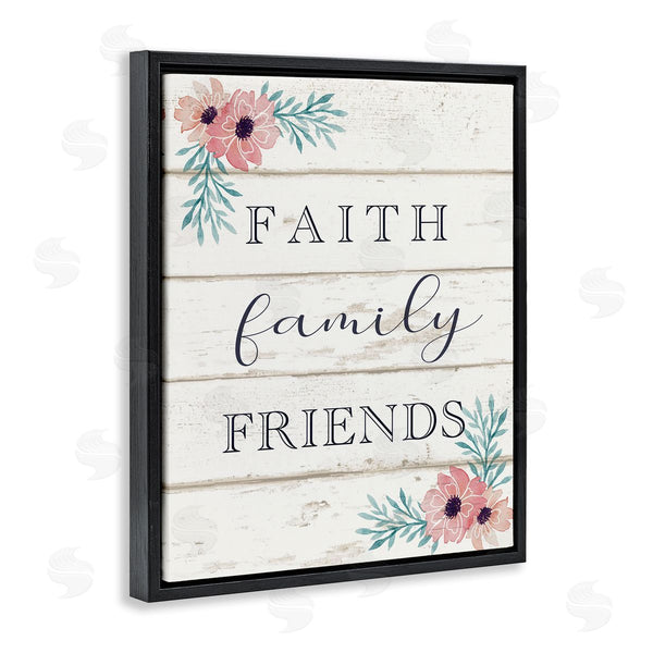 Stupell Industries Elizabeth Tyndall | Faith Family Friends Pink Flowers Country Plank Pattern Wall Art
