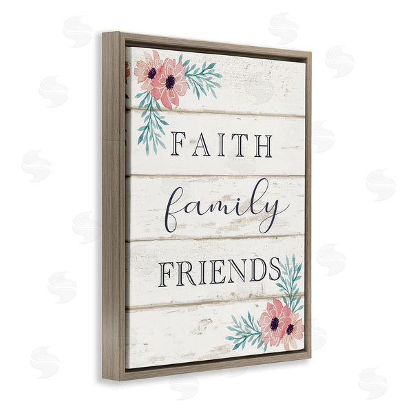 Stupell Industries Elizabeth Tyndall | Faith Family Friends Pink Flowers Country Plank Pattern Wall Art