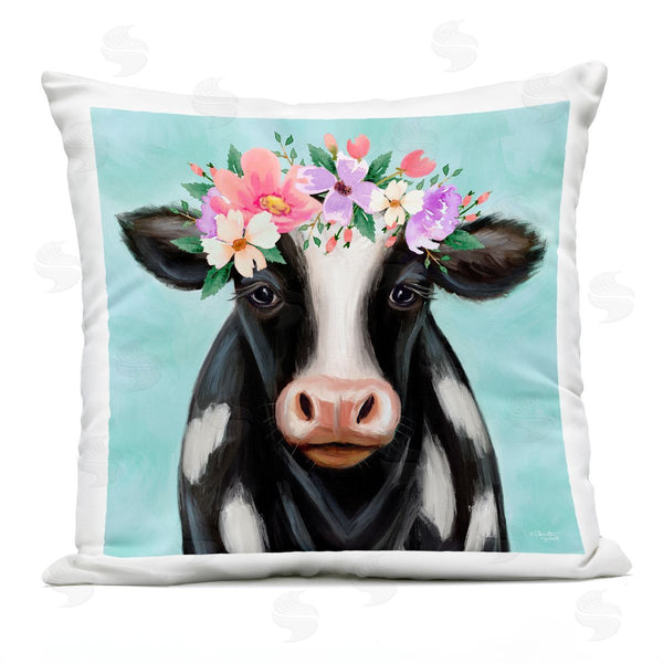 Stupell Industries Elizabeth Tyndall | Farm Cow Calf Pink Floral Blossom Crown Printed Throw Pillow